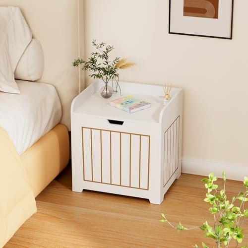 VILAWLENCE Storage Box Small Cube Toy Storage Organizer White，White Wooden Entryway Storage Bin For Home Books Clothes Toy,Small Square Nightstand For Playroom,Bedroom(15.4x11.8x15.3inches)