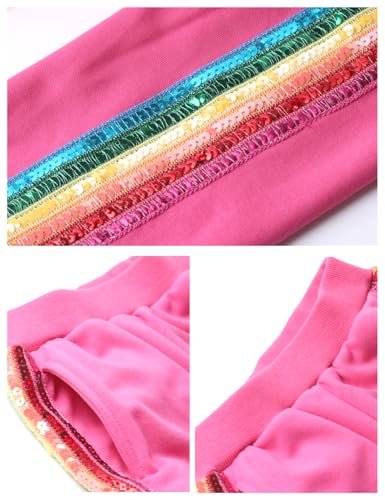 WELAKEN Girls 2 Piece Outfit Rainbow Sequin Striped Sweatshirt & Sweatpants Clothing Set