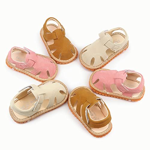 WILLFUN Baby Boy Girl Summer Infant Squeaky Sandals Premium Rubber Sole Closed-Toe Non-Slip Shoes Toddler First Walkers