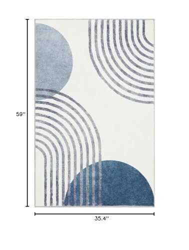 Wonnitar Boho Area Rug, 3x5 Washable Rugs for Living Room, Non-Slip Blue Rugs for Bedroom, Modern Abstract Low Pile Small Aesthetic Floor Carpet for Baby Boy Room Dorm Playroom (Blue,3'x5')
