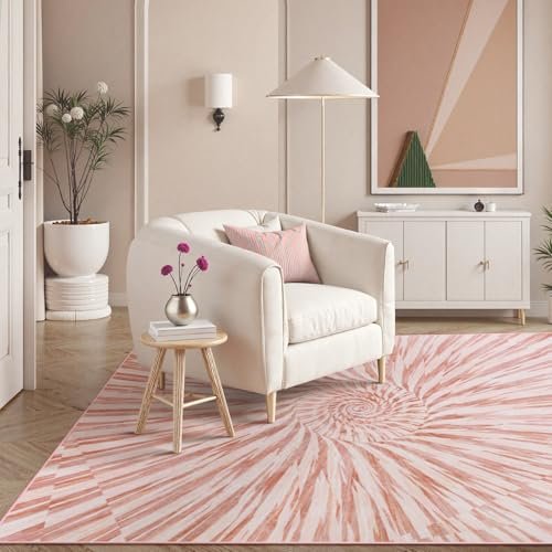 Wonnitar Pink Nursery Rug for Baby Girl, Washable 5x7 Ombre Print Area Rug, Ultra Thin Soft Modern Kids Room Carpet for Toddler Playroom, Living Room, Bedroom (5x7ft, Pink/Multi)