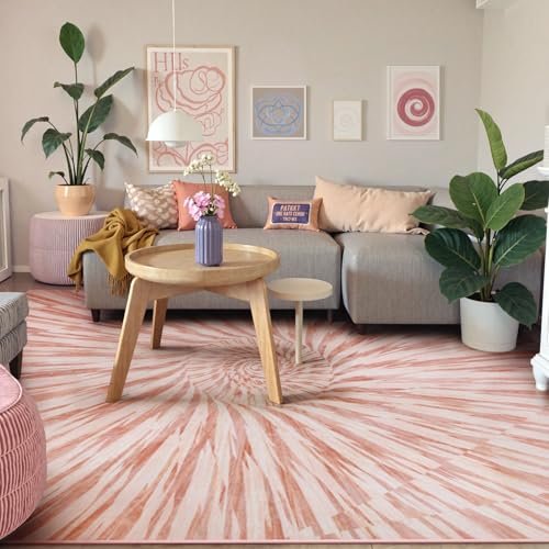 Wonnitar Pink Nursery Rug for Baby Girl, Washable 5x7 Ombre Print Area Rug, Ultra Thin Soft Modern Kids Room Carpet for Toddler Playroom, Living Room, Bedroom (5x7ft, Pink/Multi)