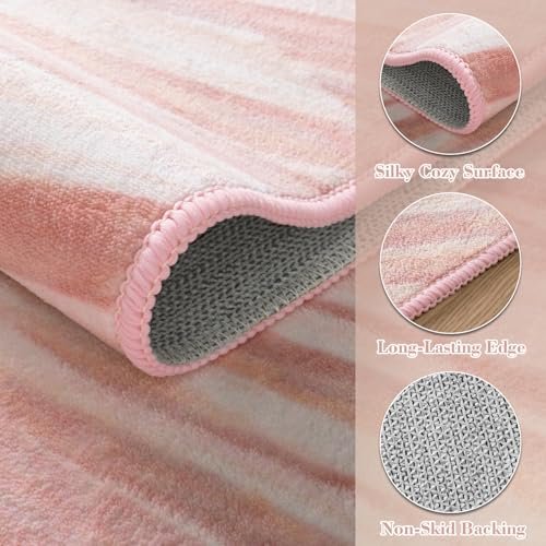 Wonnitar Pink Nursery Rug for Baby Girl, Washable 5x7 Ombre Print Area Rug, Ultra Thin Soft Modern Kids Room Carpet for Toddler Playroom, Living Room, Bedroom (5x7ft, Pink/Multi)
