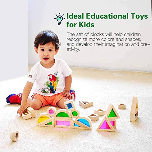 Wood Building Blocks Set 24pcs, Wooden Blocks for Toddlers, Rainbow Sensory Toys, Educational Toys, Preschool Wooden Stacking Toy for Kids