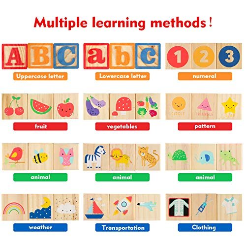 Wooden ABC Toy Building Blocks for Toddlers 1-3 36 PCS Wood Alphabet Number Blocks for Stacking Learning Preschool Educational Montessori Sensory Toys for Kids Boys Girls Gifts 1.7"