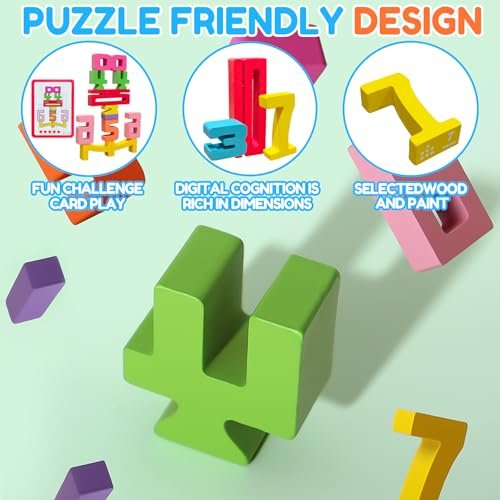 Wooden Number Building Blocks - 20Pcs Stacking for 3+ Years Old Kids, Digital Building Blocks, 1-10 Digital Blocks Toys, Balance Competition Toy, Educational Gift for Boys and Girls