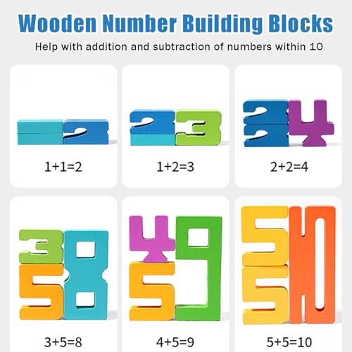 Wooden Number Building Blocks, Montessori-Inspired Wooden Number Building Blocks, Math Learning Toys for Kids Digital Educational Counting Toys (20pcs)