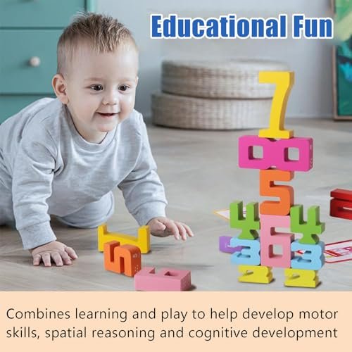 Wooden Number Building Blocks, Montessori-Inspired Wooden Number Building Blocks, Math Learning Toys for Kids Digital Educational Counting Toys (20pcs)