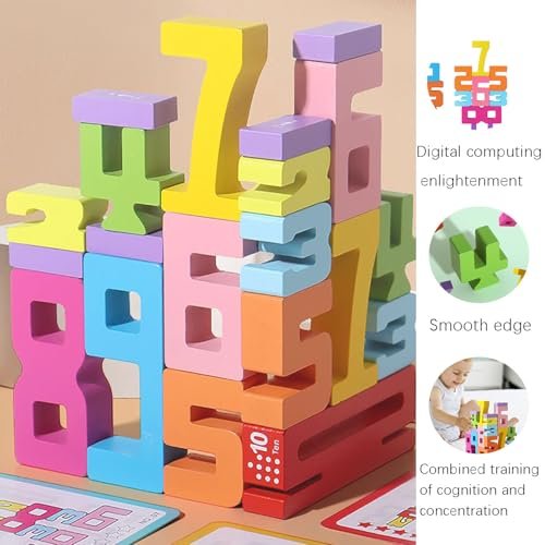 Wooden Number Building Blocks, Montessori-Inspired Wooden Number Building Blocks, Math Learning Toys for Kids Digital Educational Counting Toys (20pcs)