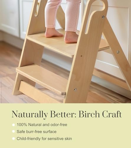 Wooden Step Stool for Toilet, 2-Step Toddler Stool with Handles, Foldable Kids Step Stool for Potty Training, Sturdy Child Stepping Stool for Bathroom Sink, Kitchen Counter and Bedroom, Natural