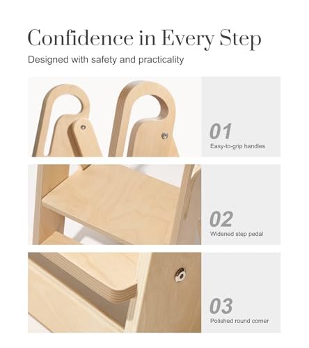 Wooden Step Stool for Toilet, 2-Step Toddler Stool with Handles, Foldable Kids Step Stool for Potty Training, Sturdy Child Stepping Stool for Bathroom Sink, Kitchen Counter and Bedroom, Natural