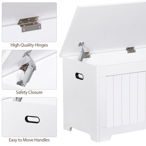 Wooden Storage Chest Box with Flip-top Lid & Safety Hinge, 39.4 Inch Living Room Organizer, Bedroom Bench, White