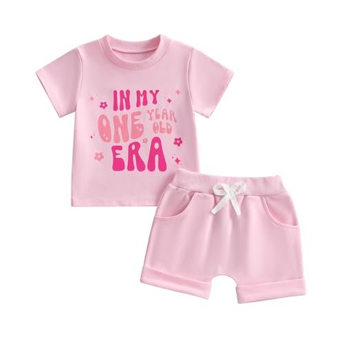 WZTYYDS Baby Girl First Birthday Outfit In My One Year Old Era Top Short Sleeve 1st Birthday Shirt + Casual Shorts Set
