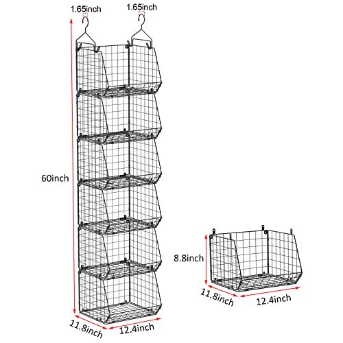 X-cosrack 6 Tier Closet Hanging Organizer, Clothes Shelves with 4 Hanging Hooks, 5 S Hooks, Wire Storage Basket Bins, for Clothing Sweaters Shoes Handbags Clutches Accessories Patent Design
