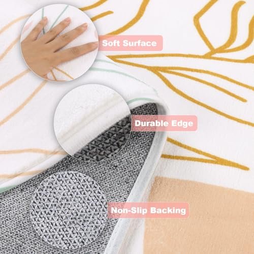 Yamaziot Washable Area Rug 5x7 Non-Slip Pink Boho Rug for Bedroom Cute Soft Throw Kids Nursery Rug, Low Pile Abstract Plant Print Soft Floor Carpet for Bedroom Nursery Classroom Living Room