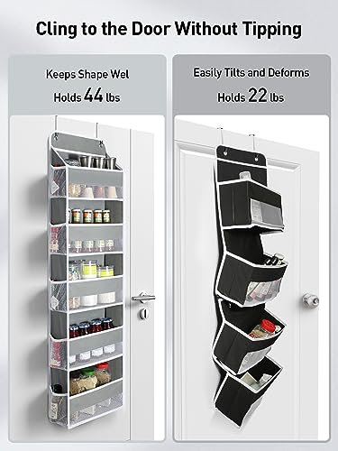 Yecaye 1 Pc Over the Door Organizer with 5 Bins 10 Side Pockets, 44lbs Load Hanging Bathroom and Bedroom Organizer, behind the Door Hanging Organizers for Nursery Newborn Baby Essential Stuff Grey