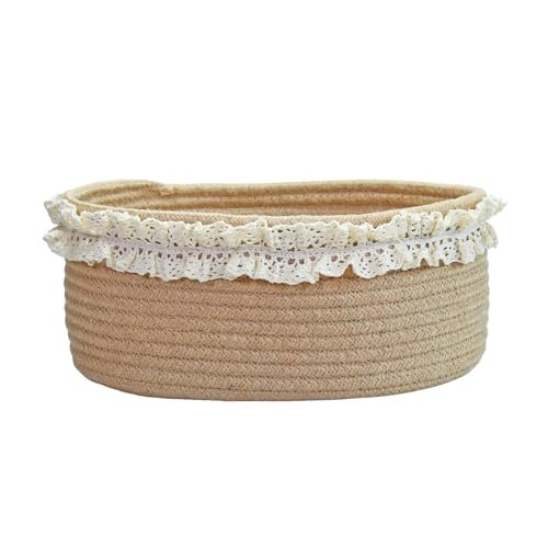 Yimi's Dream Baskets for Gifts Empty, Small Brown Storage Basket for Shelves, Decorative Jute Woven Basket for Nursery, Baby Shower, Christmas, Families (Oval, 12"x 8"x 5")