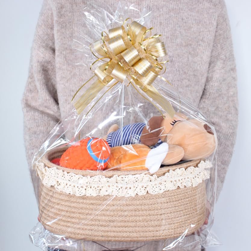 Yimi's Dream Baskets for Gifts Empty, Small Brown Storage Basket for Shelves, Decorative Jute Woven Basket for Nursery, Baby Shower, Christmas, Families (Oval, 12"x 8"x 5")