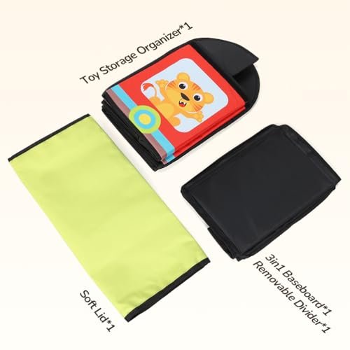 YOHOOLYO Toy Storage Organizer for Kids, Large Sturdy Flip-Top Toy Box with Fabric Lid & Handles, Cute Train Design Toy Chest Bin Box Baskets for Playroom, Nursery, Boys, Girls