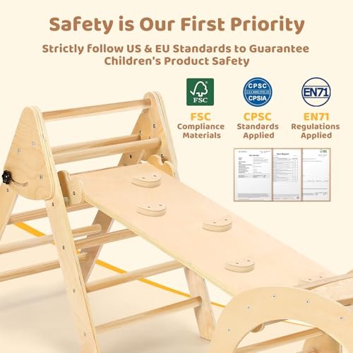 YOLEO 7-in-1 Pikler Triangle Set, Montessori Toddler Climbing Toys Indoor, Easy-Fold Pikler Climbing Set for Early Education, Fun Baby Climbing Gym and Jungle Gyms Indoor Playground for Kids 1-3