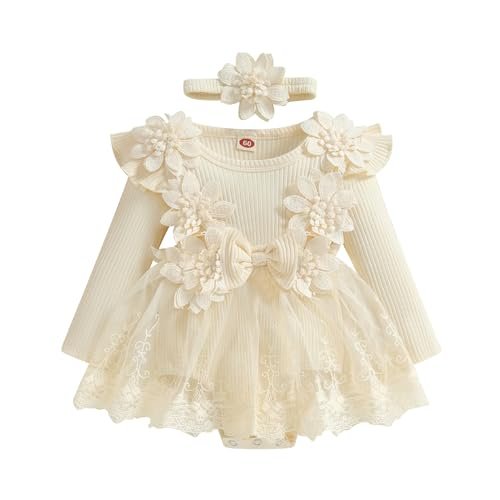ZAXARRA Infant Baby Girl Romper Dress Baby Dress Romper Flowers Lace Fall Winter Clothes with Headband