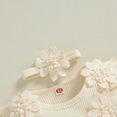 ZAXARRA Infant Baby Girl Romper Dress Baby Dress Romper Flowers Lace Fall Winter Clothes with Headband