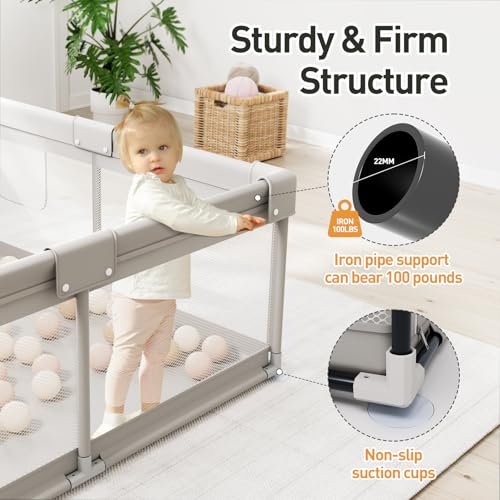 ZEEBABA Baby Playpen, Playpen for Babies(59x59x27inch), Kids Safe Play Center for Babies and Toddlers, Baby Play Pen Fence Gives Mommy a Break