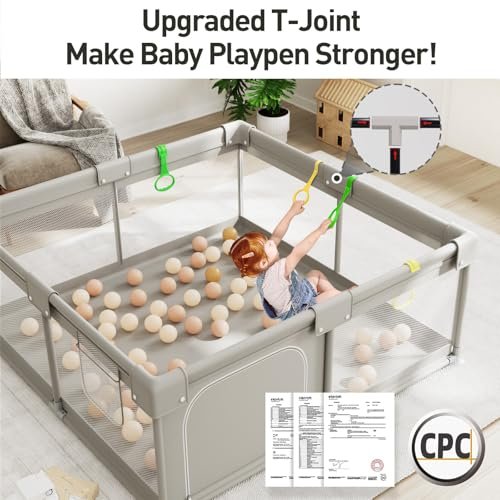 ZEEBABA Baby Playpen, Playpen for Babies(59x59x27inch), Kids Safe Play Center for Babies and Toddlers, Baby Play Pen Fence Gives Mommy a Break