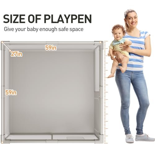 ZEEBABA Baby Playpen, Playpen for Babies(59x59x27inch), Kids Safe Play Center for Babies and Toddlers, Baby Play Pen Fence Gives Mommy a Break