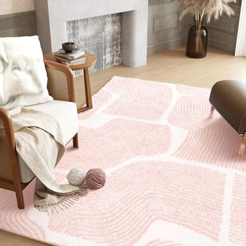 Zen Garden Area Rug - Ultra Soft Area Rug 4x6, Non Slip, Stain Resistant Living Room Rug, Washable Area Rugs for Living Room, Rugs for Bedroom (Pink, 4x6)
