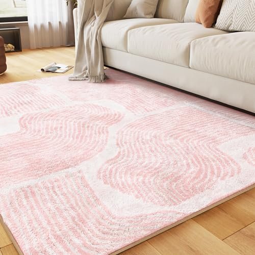 Zen Garden Area Rug - Ultra Soft Area Rug 4x6, Non Slip, Stain Resistant Living Room Rug, Washable Area Rugs for Living Room, Rugs for Bedroom (Pink, 4x6)