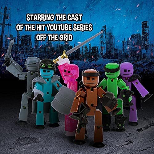 Zing Stikbot Off The Grid Pack - Set of 6 Poseable Action Figures with Weapons and Accessories, Includes Striker, Clint, Pixel, Raptus, Shift and Regalius, Stop Motion Animation, for Ages 4 and Up