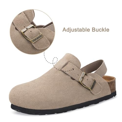 ZUSERIS Kids Suede Clogs Toddler Clogs Boys Girls Cork Footbed Sandals Potato Shoes Leather Slip On Mules with Adjustable Buckle