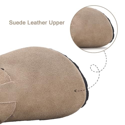 ZUSERIS Kids Suede Clogs Toddler Clogs Boys Girls Cork Footbed Sandals Potato Shoes Leather Slip On Mules with Adjustable Buckle