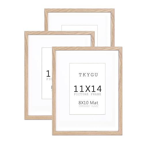 11x14 Picture Frame wooden set of 3, 11x14 mat to 8x10 Modern Style Wood Composite frames 11by14 Poster Fram Tempered Glass Photo Frames for Wall Art Prints for Home Decor