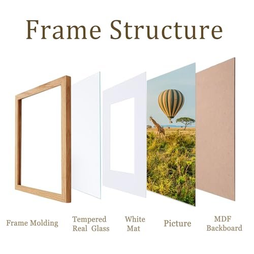 11x14 Picture Frame wooden set of 3, 11x14 mat to 8x10 Modern Style Wood Composite frames 11by14 Poster Fram Tempered Glass Photo Frames for Wall Art Prints for Home Decor