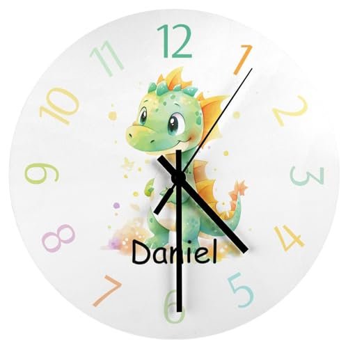 12 Inch Personalized Cute Dragon Kids Wall Clock, Custom Dragon Nursery Decor, Baby Gift