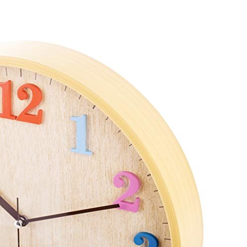 12" Wooden Look Wall Clock Silent Non-Ticking 3D Numbers Colorful Decorative Round Clock for Living Room, Bedroom and Office Battery Not Included - Light Brown
