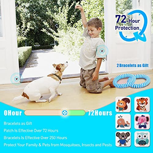120 Pack Mosquito Patches with 2 Bracelet, Resealable Stickers for Kids Adult - Nature Citronella, Lemongrass and Eucalyptus, Up to 24 Hour of Protection