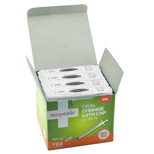 1ml Syringe with Cap (100 Pack) | Oral Dispenser Without Needle, Luer Slip Tip, | Individually Wrapped Medicine Dropper for Infants & Pets