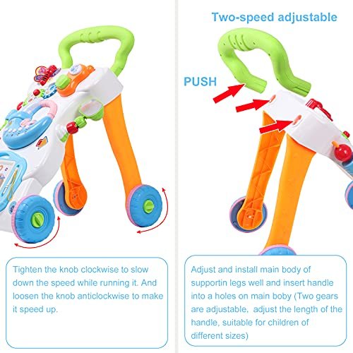2 in 1 Sit to Stand Baby Walker with Music and Light, Push Toys for Toddlers 1-3 for Learning to Walk, Baby Walking Toys 6 to 12 Months for Infants Babies Toddlers Boys Girls