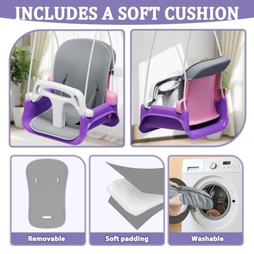 2 in 1 Toddler Swing & Baby Jumper, Foldable Baby Bouncer with Soft Cushion, Foldable Indoor & Outdoor Use, Easy to Install & Store Swing Sets for Backyard Play (Pink)