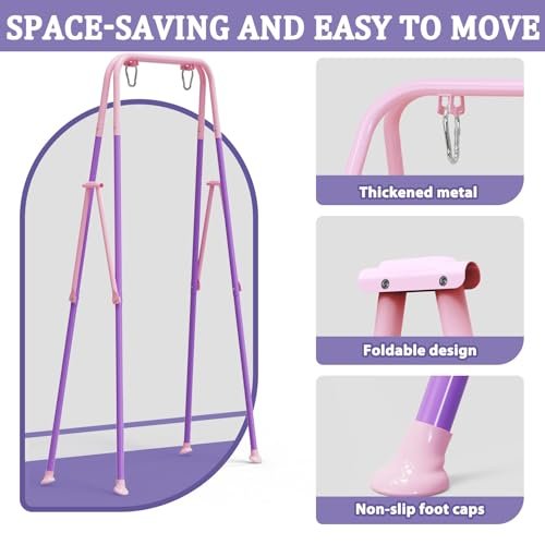 2 in 1 Toddler Swing & Baby Jumper, Foldable Baby Bouncer with Soft Cushion, Foldable Indoor & Outdoor Use, Easy to Install & Store Swing Sets for Backyard Play (Pink)