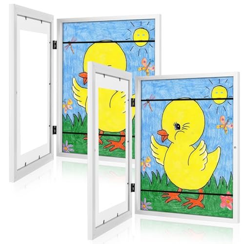 [2-Pack] Kids Art Frames, 11x14 Front Opening Kids Artwork Frames Changeable, White Artwork Display Storage Frame for Wall, Holds 50 Pcs, for 3D Picture, Crafts, Children Drawing, Hanging Art,