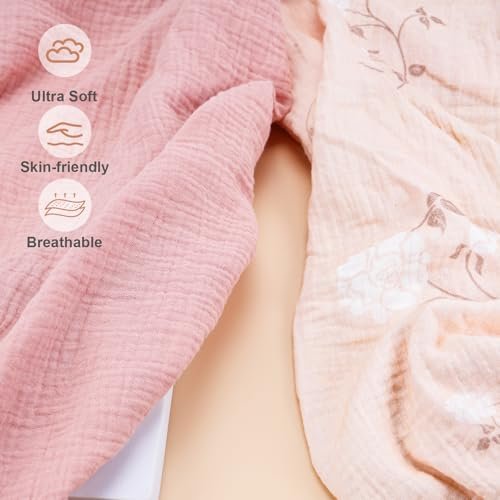 2 Pack Muslin Changing Pad Cover for Baby Girls Boys, 100% Cotton Fitted Baby Diaper Changing Table, Soft and Breathable Changing Pad Sheets, Pink