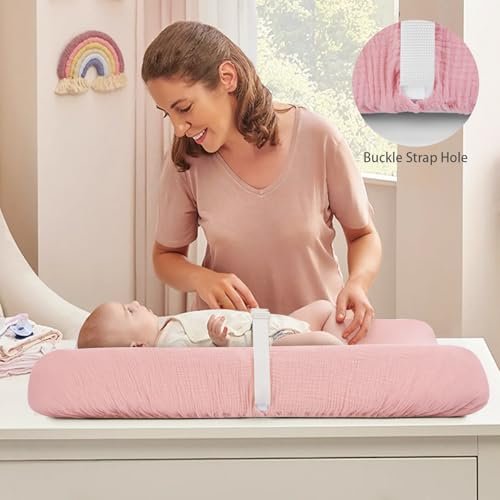 2 Pack Muslin Changing Pad Cover for Baby Girls Boys, 100% Cotton Fitted Baby Diaper Changing Table, Soft and Breathable Changing Pad Sheets, Pink