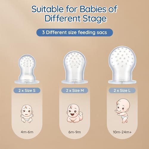 2 Pack Silicone Baby Fruit Feeder with Mini Freezer Tray, Baby Teethers, Breastmilk Popsicle Molds for Baby Teething Relief, Fresh Food Feeder for Safe Infant Self Feeding, Extra Food Pouches