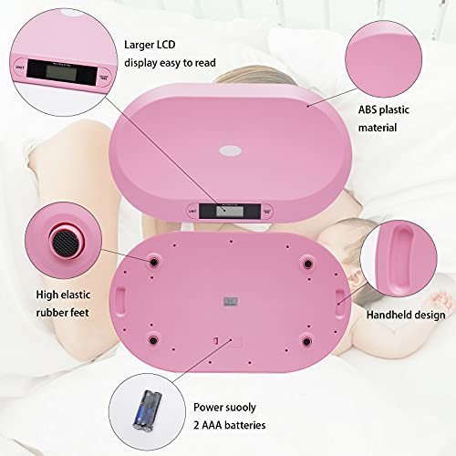 20kg/44.1lb Digital Pink Baby Electronic Scale, 44.1 Pounds Pink Baby Electronic Scale for Baby/Kitten/Puppy Kg/Lbs/St (with Towel + Ruler)