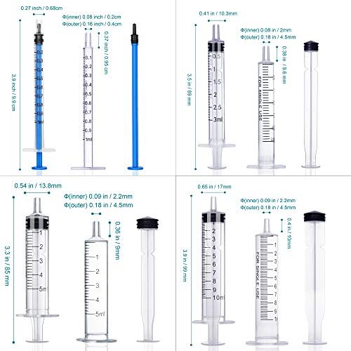 20Pack 1ml / 3ml / 5ml / 10ml Syringe Without Needle - Small Plastic Syringes Sterile Packed with Cap for Lab Medicine Student Measuring Liquid and Pet Dog Cat Baby Feeding Oral Colostrum
