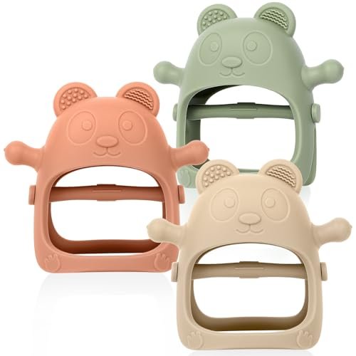 3 Pack Baby Teething Toys 3 Months+, Silicone Teething Mitten for Babies Anti Drop Wrist Hand Teether, Baby Chew Toys for Sucking Needs